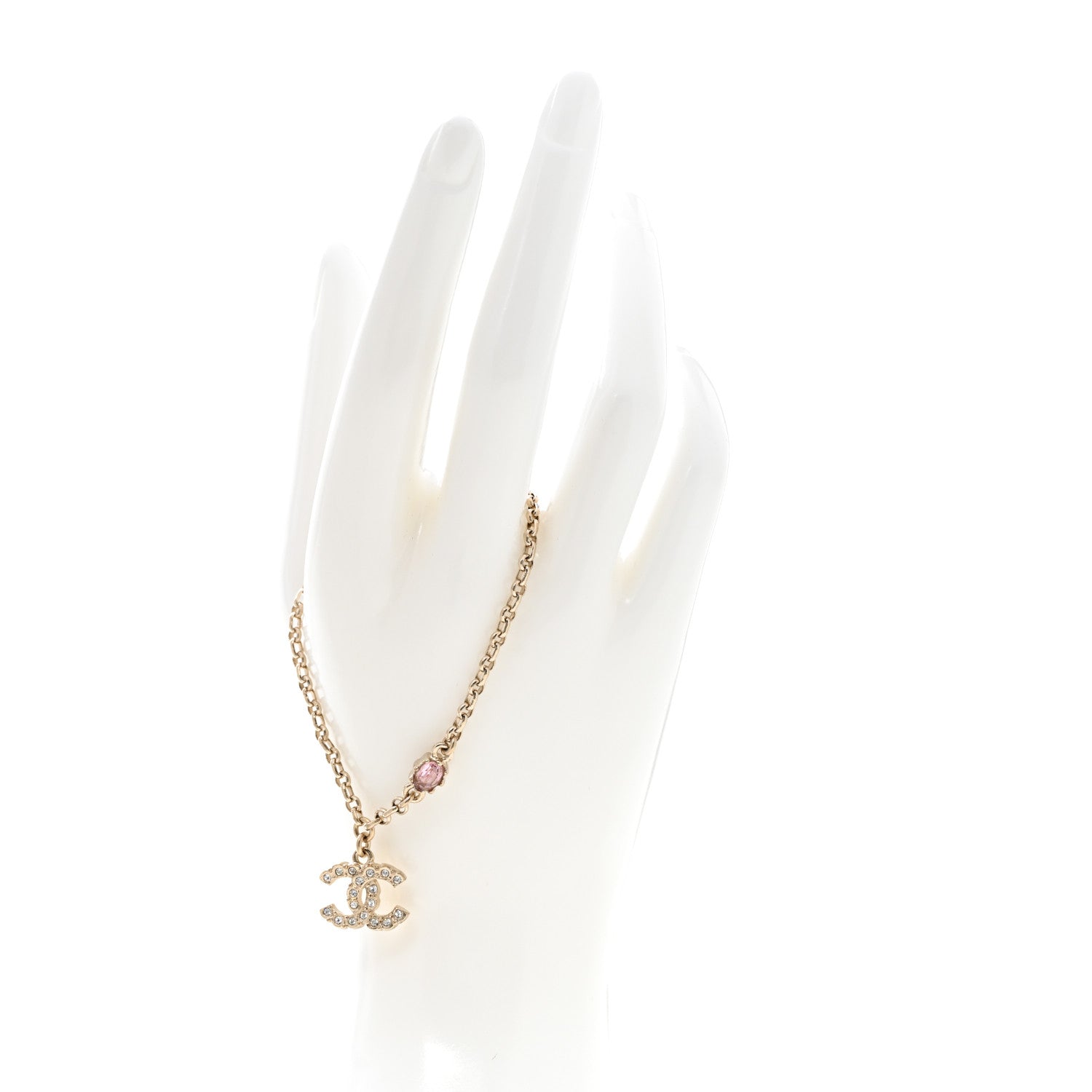 Chanel Crystal Pearl CC Charm Bracelet Light Gold Pink 2 of 5