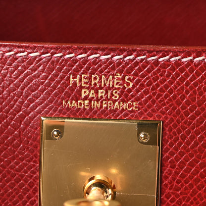 Hermes Veau Grain Lisse Kelly Sellier 32 Rouge H 5 of 9