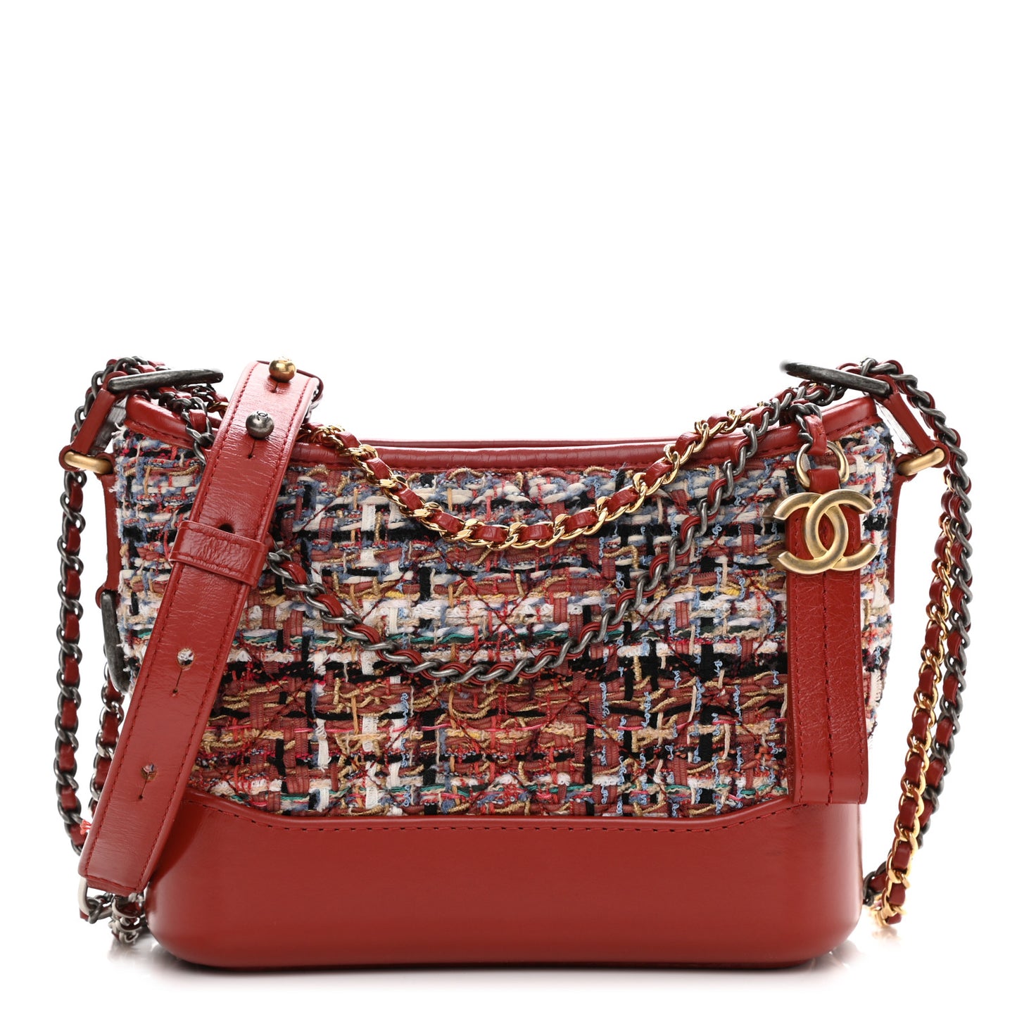 Tweed Calfskin Small Gabrielle Hobo Red