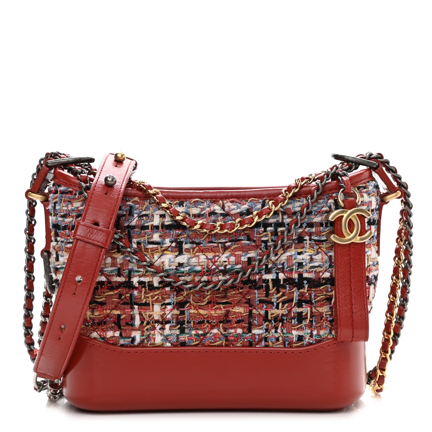 Chanel Tweed Calfskin Small Gabrielle Hobo Red 1 of 12