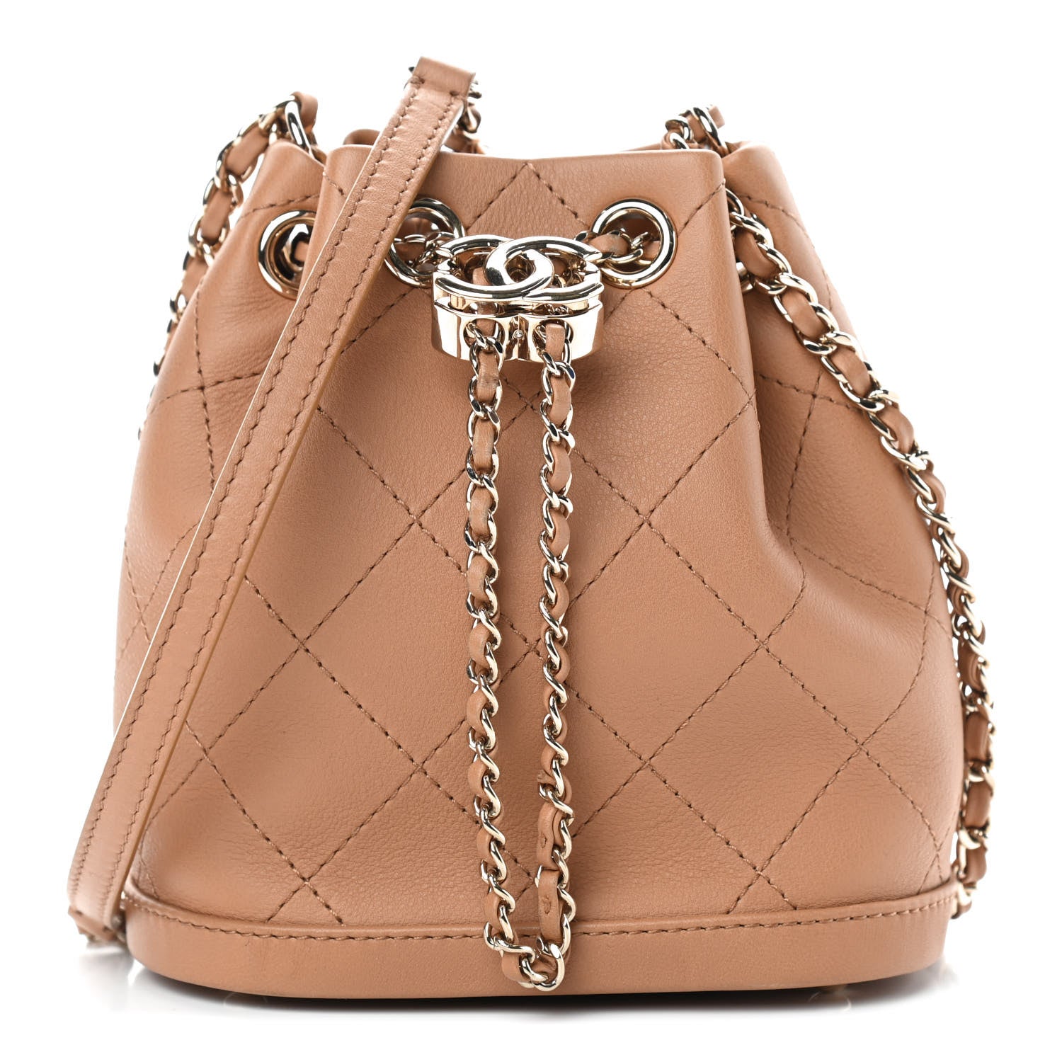 Chanel Calfskin Stitched Chain Bucket Bag Camel 1 of 11