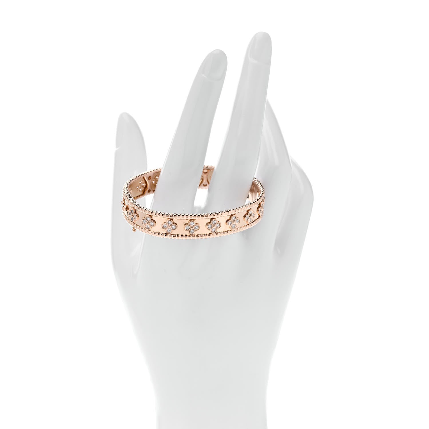 Van Cleef & Arpels 18K Rose Gold Diamond Perlee Clovers Bangle Bracelet S 2 of 4