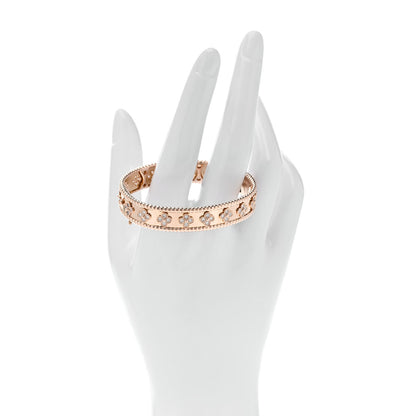 Van Cleef & Arpels 18K Rose Gold Diamond Perlee Clovers Bangle Bracelet S 2 of 4