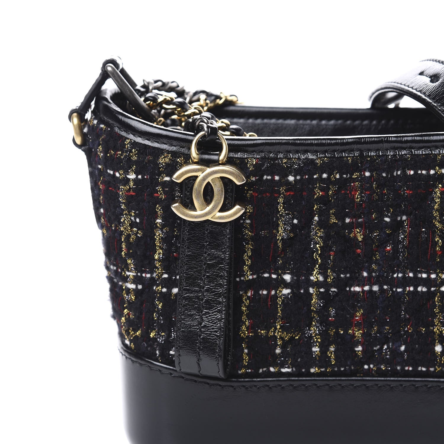 Chanel Tweed Calfskin Small Gabrielle Hobo Black Gold Red Ecru 10 of 11