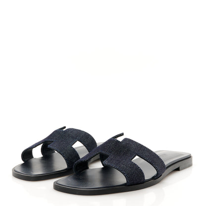 Hermes Denim Canvas Oran Sandals 37.5 Bleu Brut 4 of 9