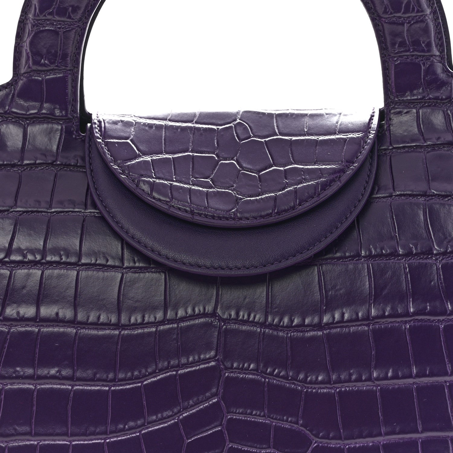 Bottega Veneta Calfskin Crocodile Embossed Doll Top Handle Bag Purple 8 of 11