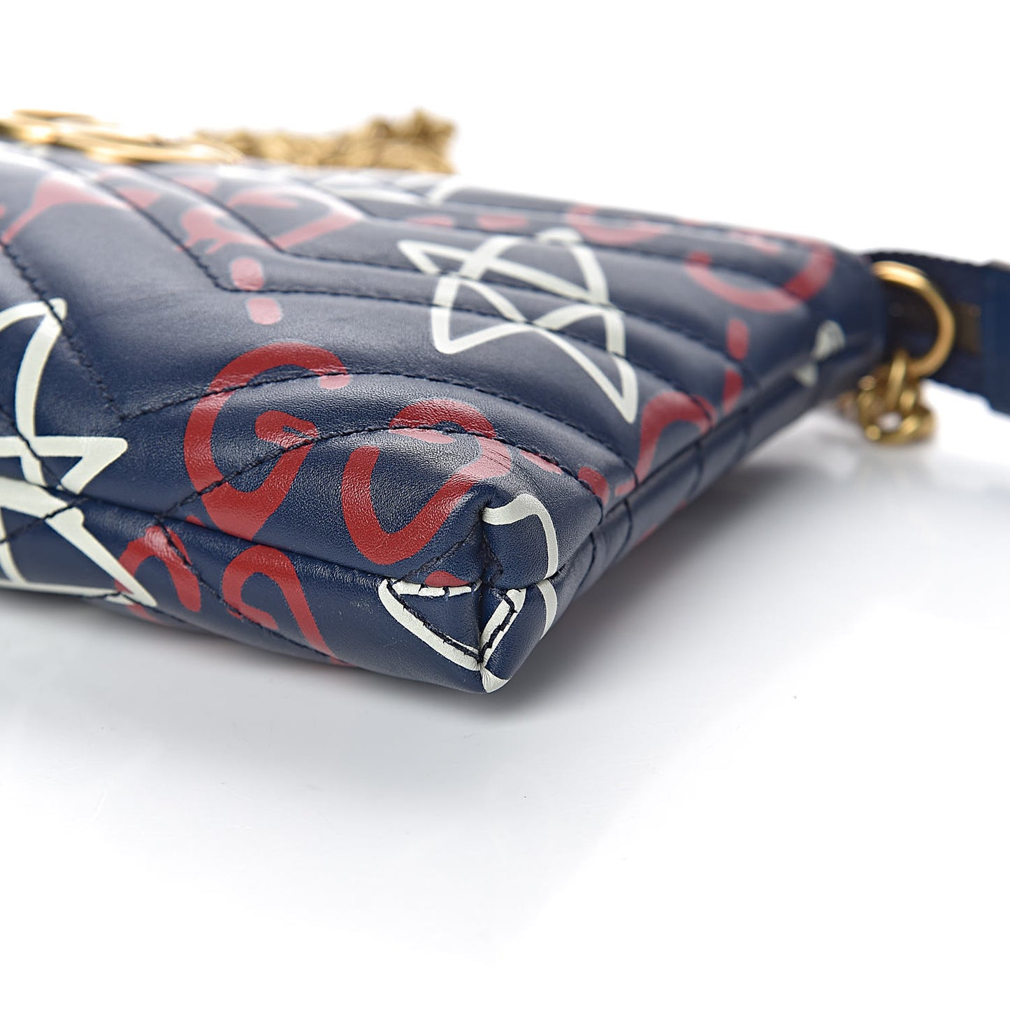 Calfskin Matelasse GucciGhost Mini GG Marmont Chain Bag Blue Agata Hibiscus Red
