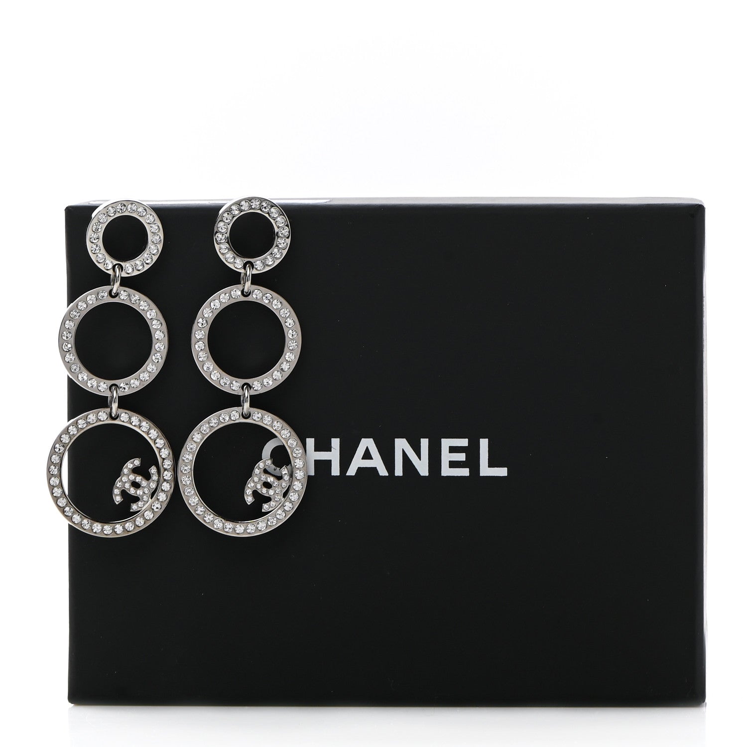 Chanel Crystal CC Triple Drop Earrings Silver 5 of 5