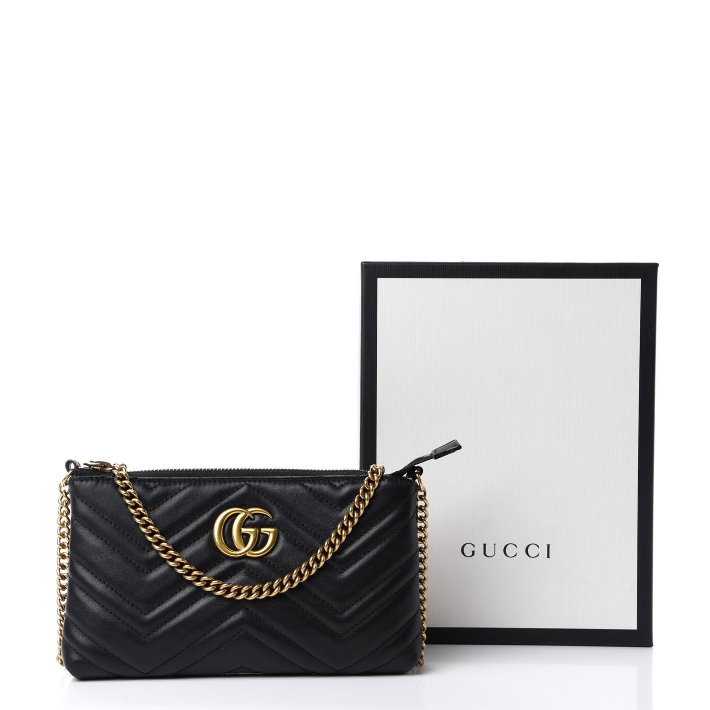 Calfskin Matelasse Mini GG Marmont Chain Bag Black
