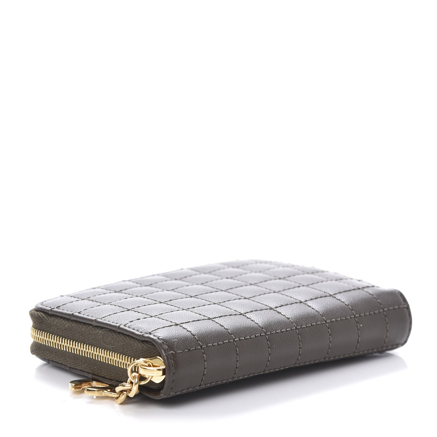 Celine Lambskin Quilted C Charm Zip Around Wallet Khaki 4 of 9