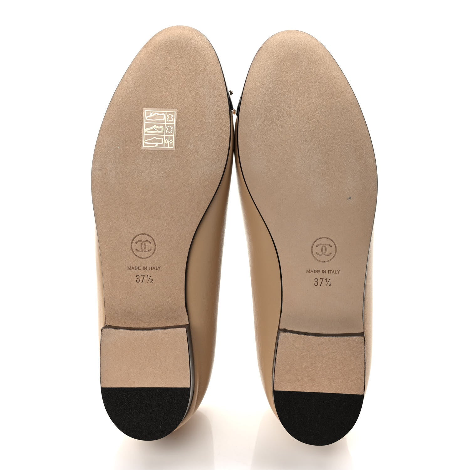 Chanel Lambskin Cap Toe CC Ballerina Flats 37.5 Beige Black 5 of 8