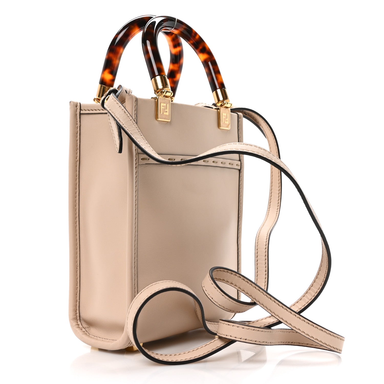 Fendi Vitello King Plexiglass Logo Embossed Mini Fendi Sunshine Shopper Tote Poudre 3 of 10