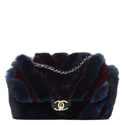 Chanel Orylag Rabbit Fur Chevron Small Single Flap Burgundy Blue 1 of 9