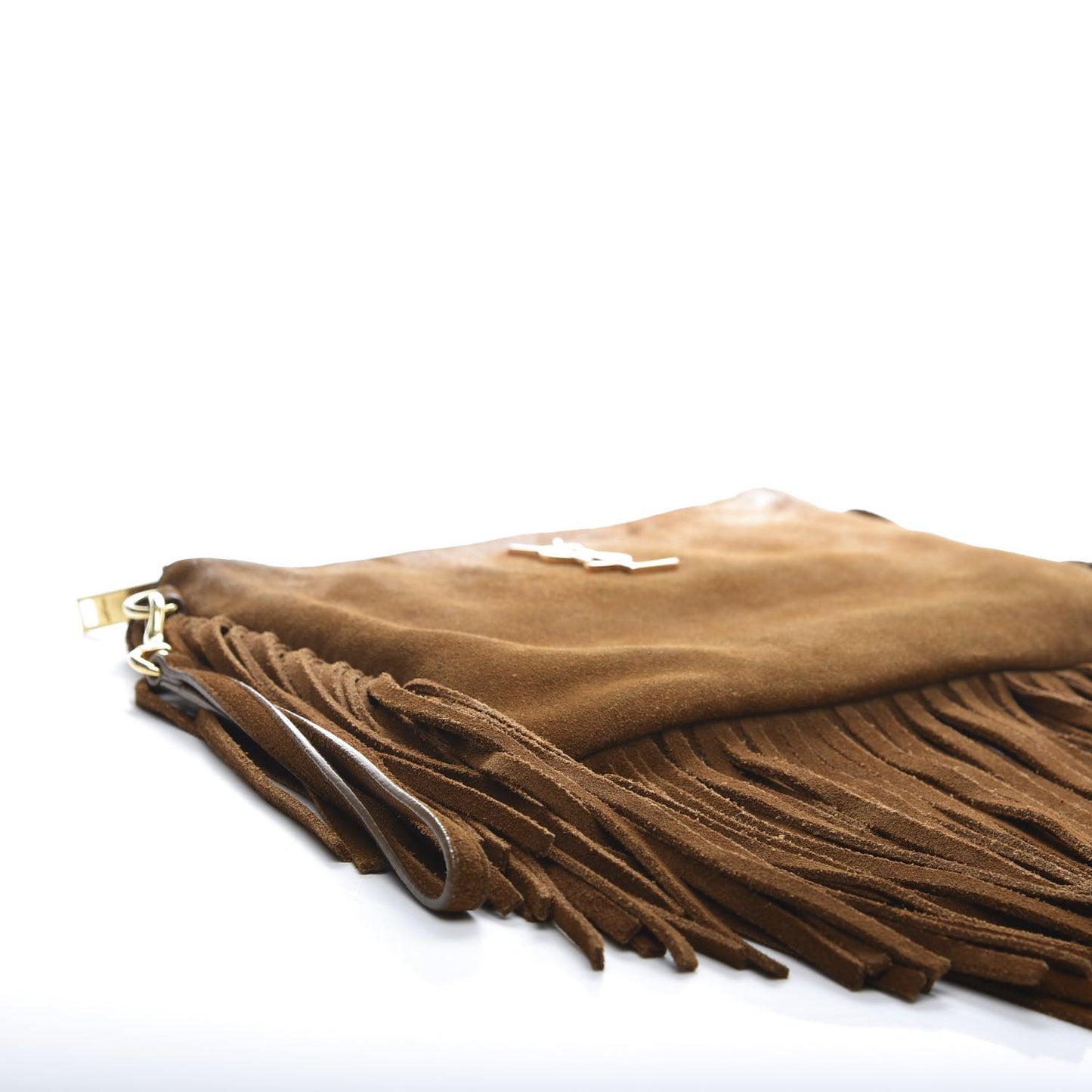 Suede Calfskin Small Fringe Clutch Brown