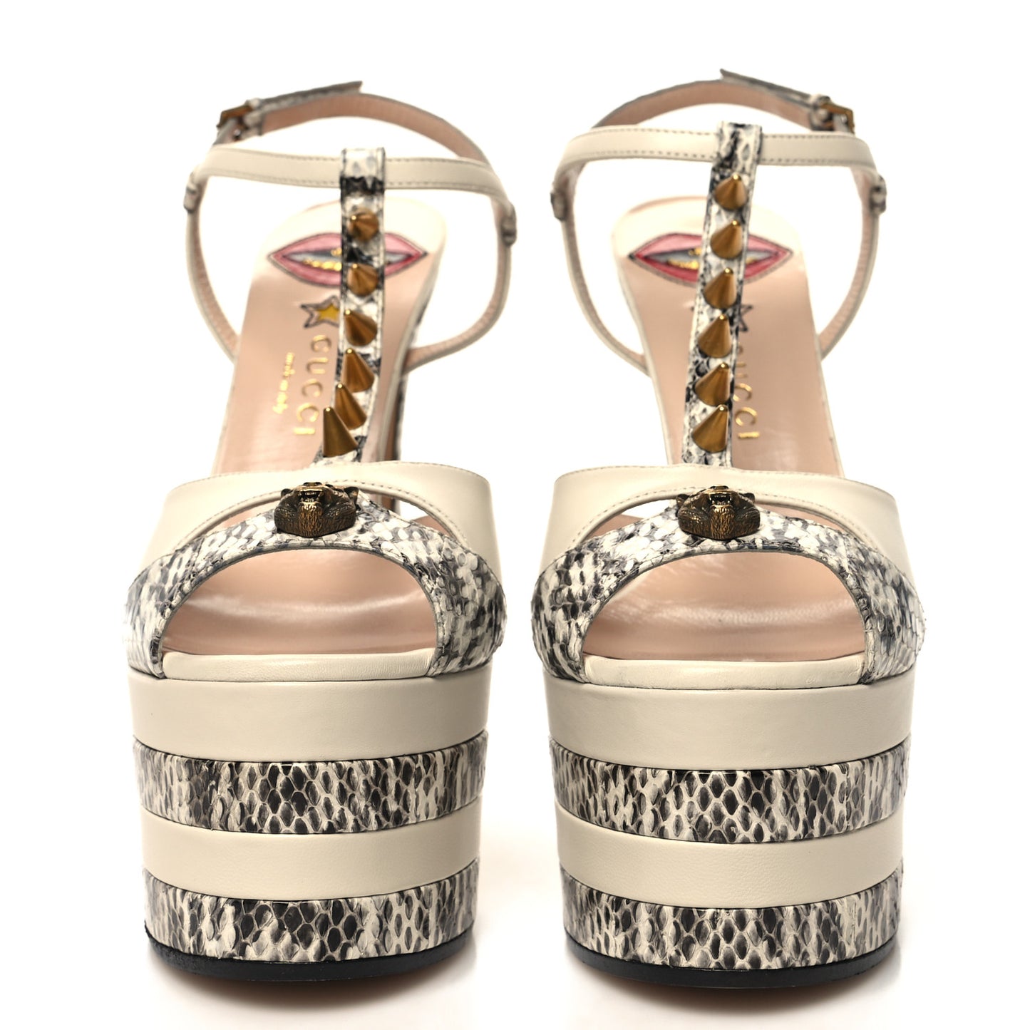 Elaphe Malaga Kid Angel T-Strap Platform High Heel Pumps 38 Roccia Mystic White