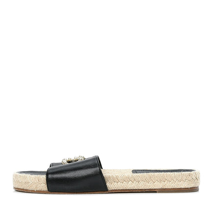 Chanel Lambskin Pearl CC Espadrille Slip On Sandals 36.5 Black 1 of 7