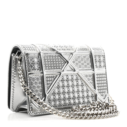 Christian Dior Metallic Patent Micro-Cannage Baby Diorama Flap Bag Silver 3 of 10