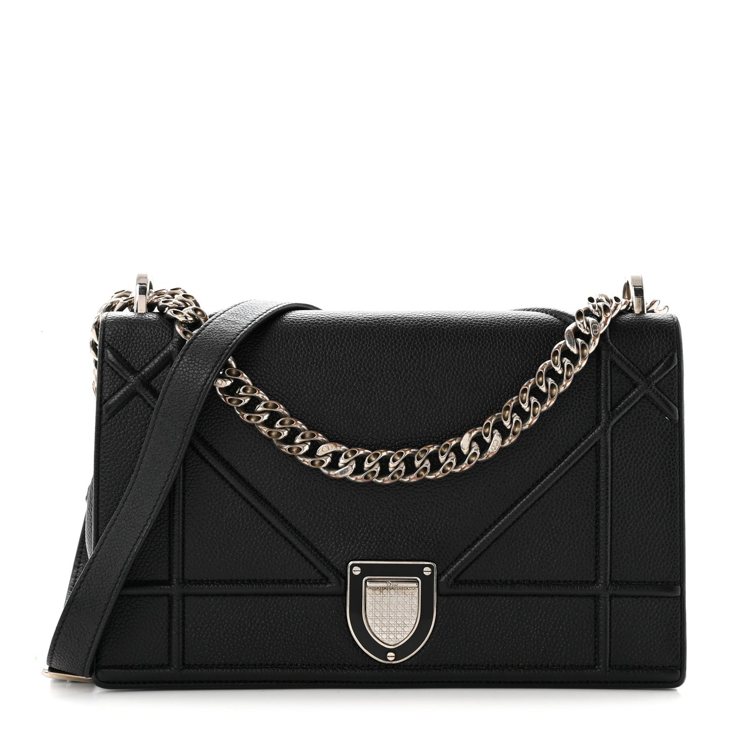 Grained Calfskin Medium Diorama Flap Bag Black