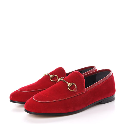 Gucci Velvet Horsebit Womens Jordaan Loafers 35 Hibiscus Red 3 of 9