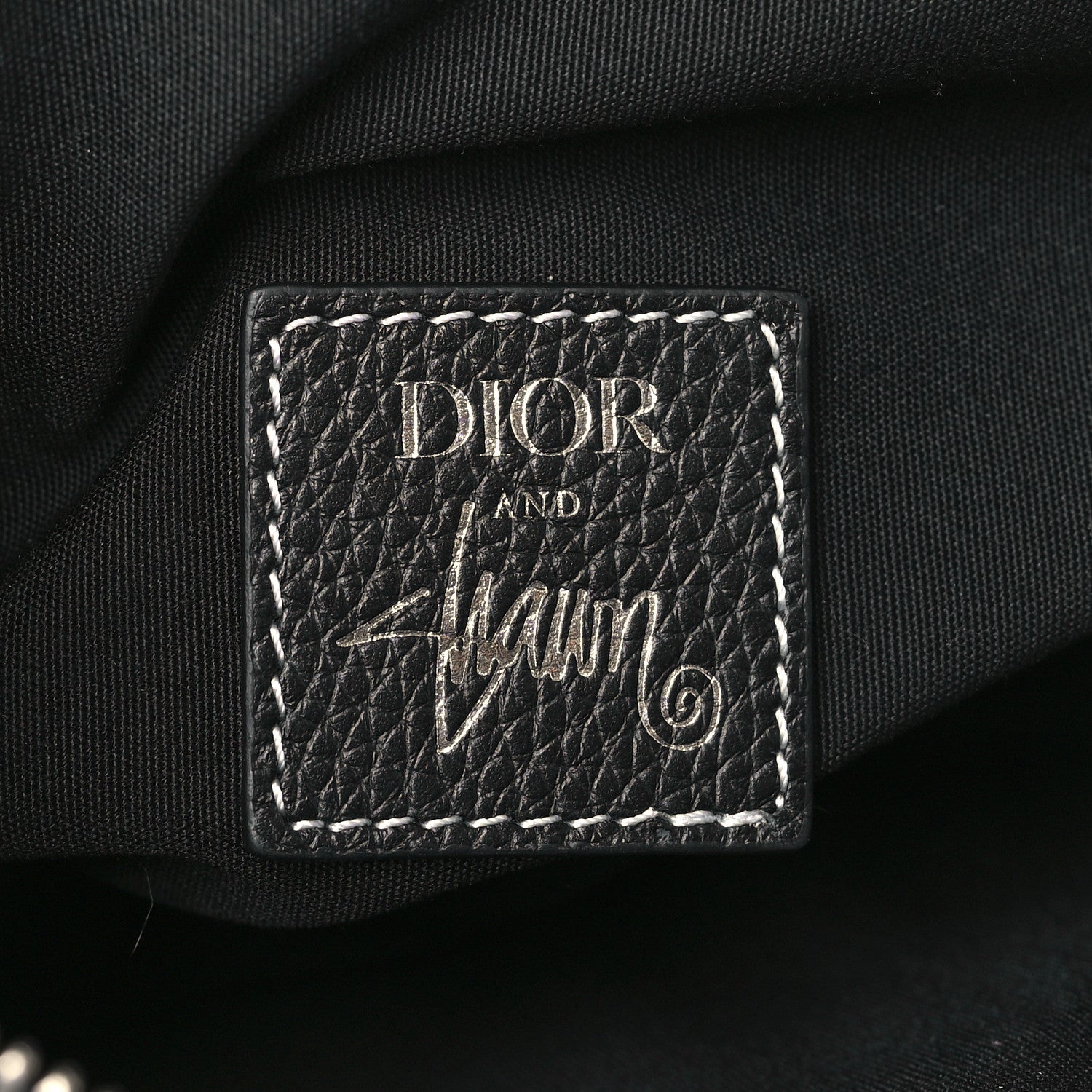 Christian Dior X SHAWN STUSSY Grained Calfskin Bee Saddle Bag Black 6 of 10