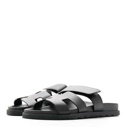 Hermes Calfskin Womens Chypre Sandals 37 Black 3 of 12