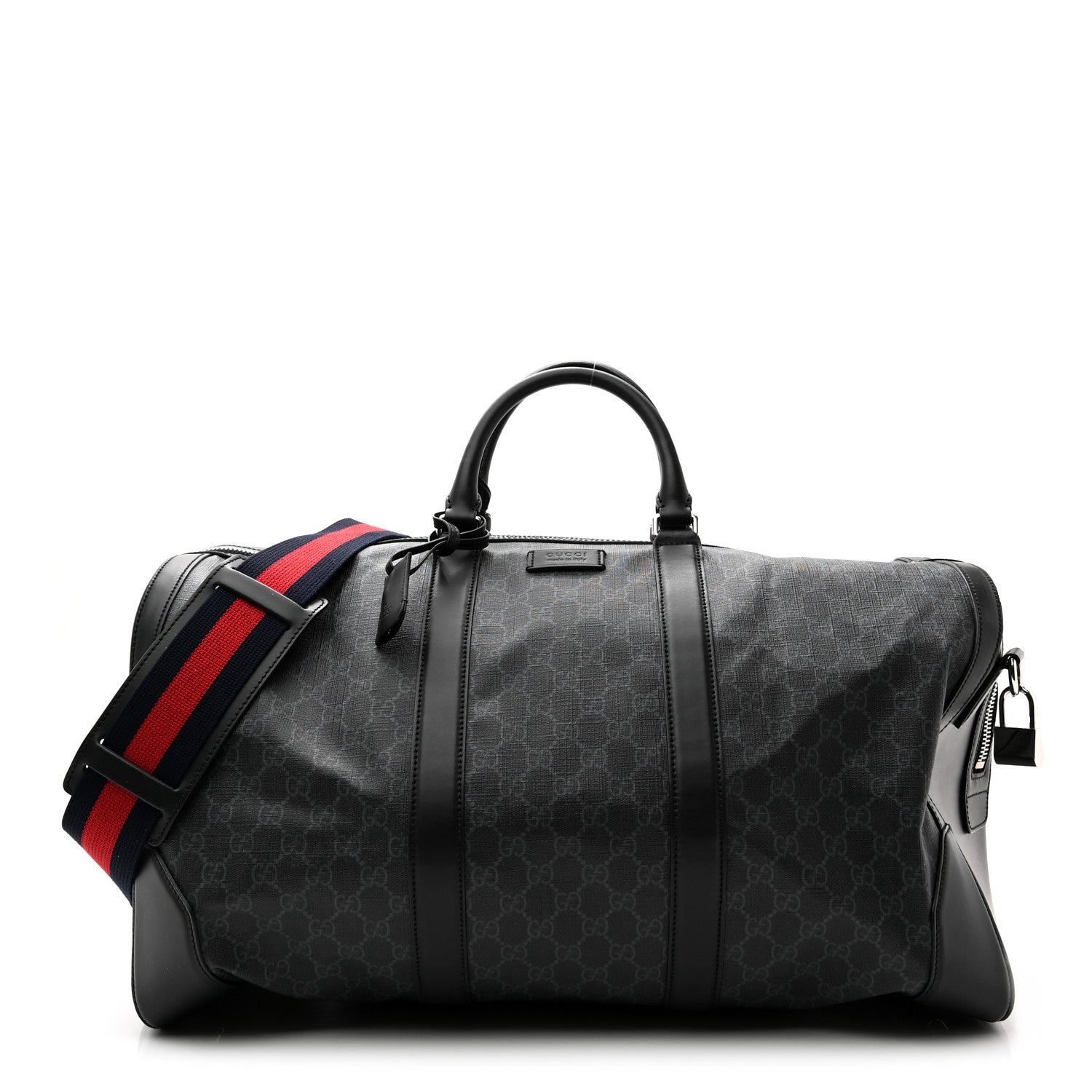 Gucci Soft GG Supreme Monogram Appia Calfskin Web Large Carry On Duffle Bag Black Grey 1 of 14