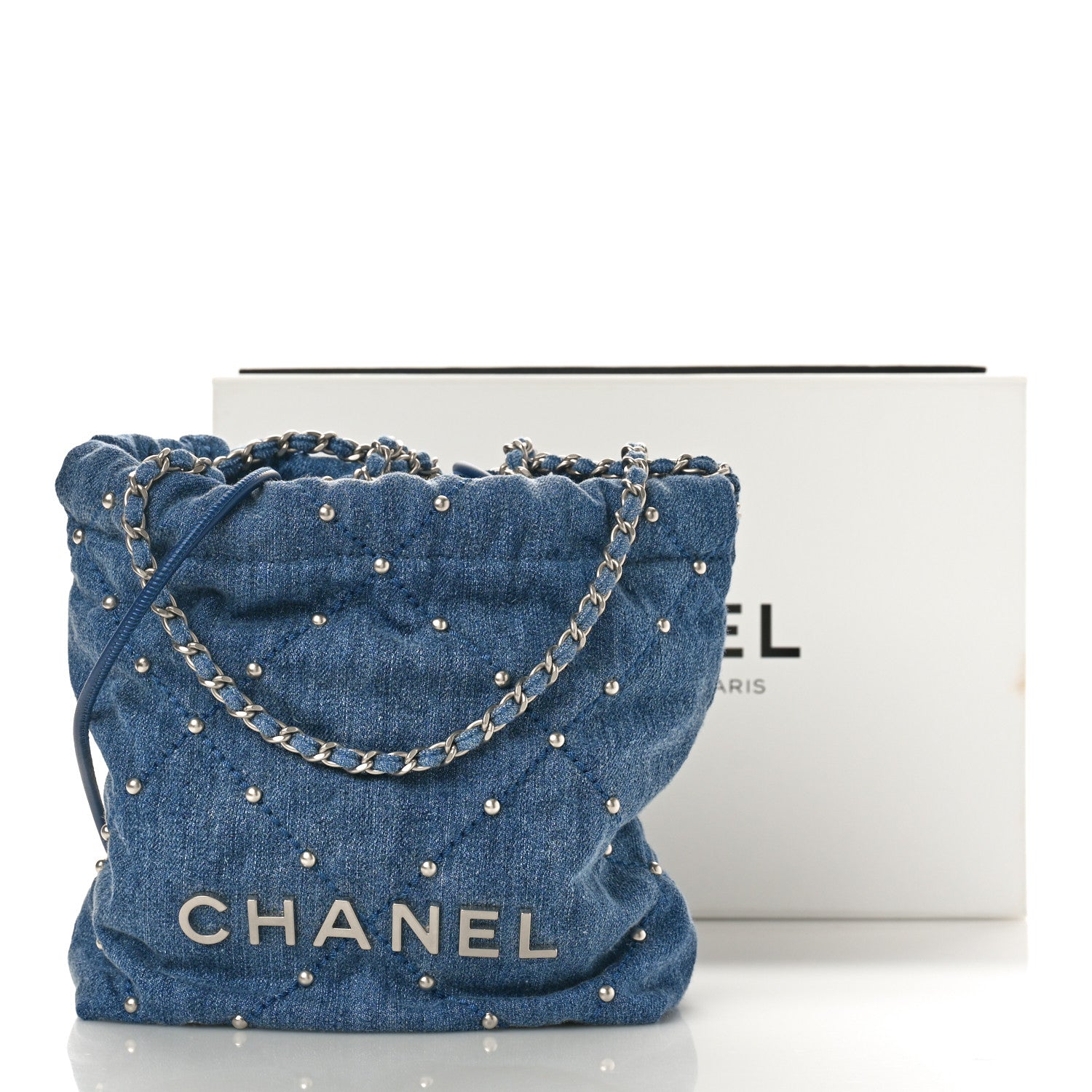 Chanel Washed Denim Quilted Studded Mini Chanel 22 Blue 1490910