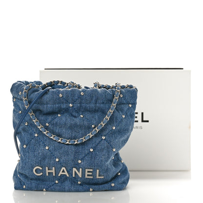 Chanel Washed Denim Quilted Studded Mini Chanel 22 Blue 11 of 11