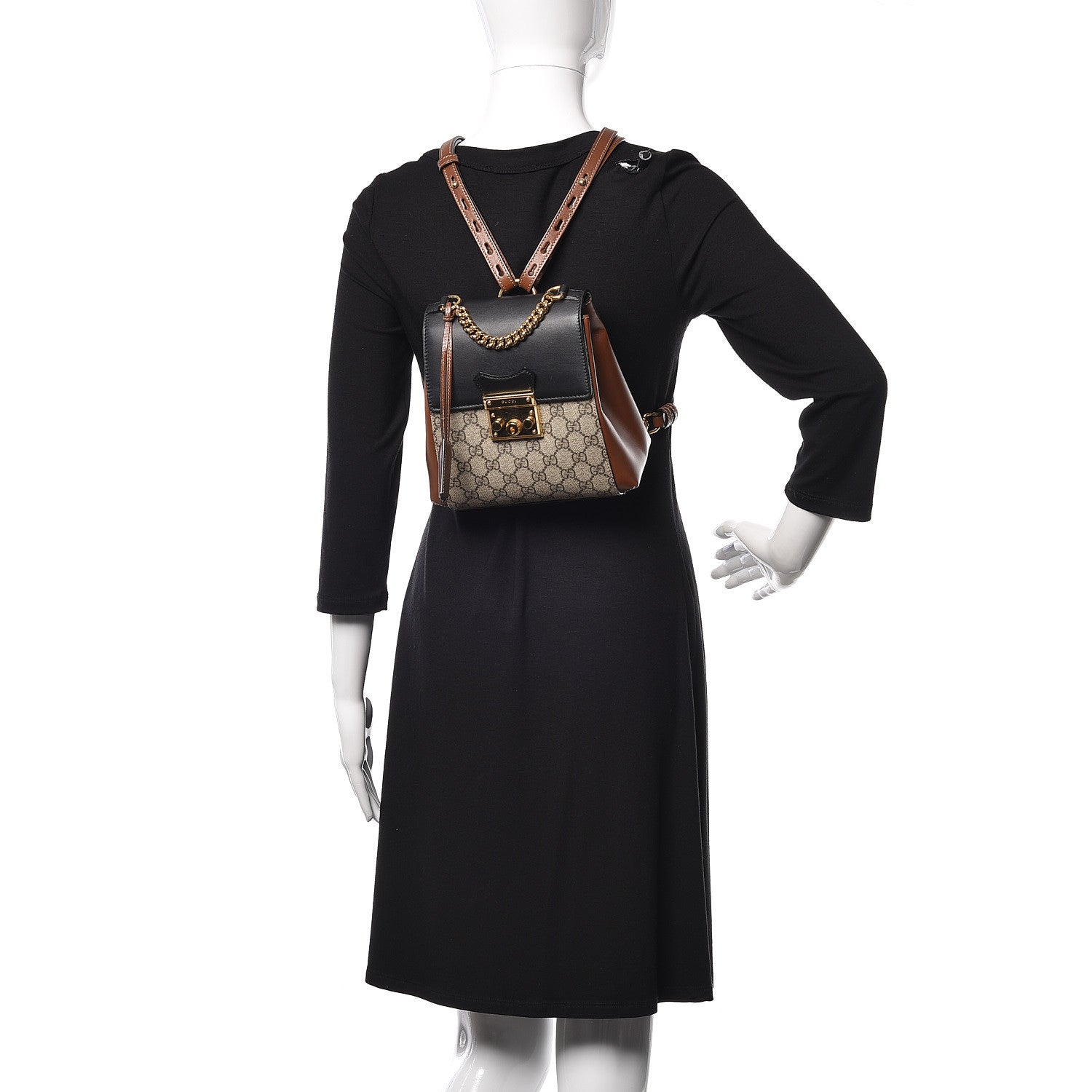 Gucci GG Supreme Monogram Calfskin Padlock Backpack Beige Cuir Black 2 of 9