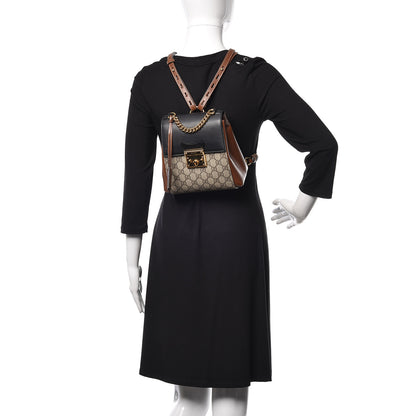 Gucci GG Supreme Monogram Calfskin Padlock Backpack Beige Cuir Black 2 of 9