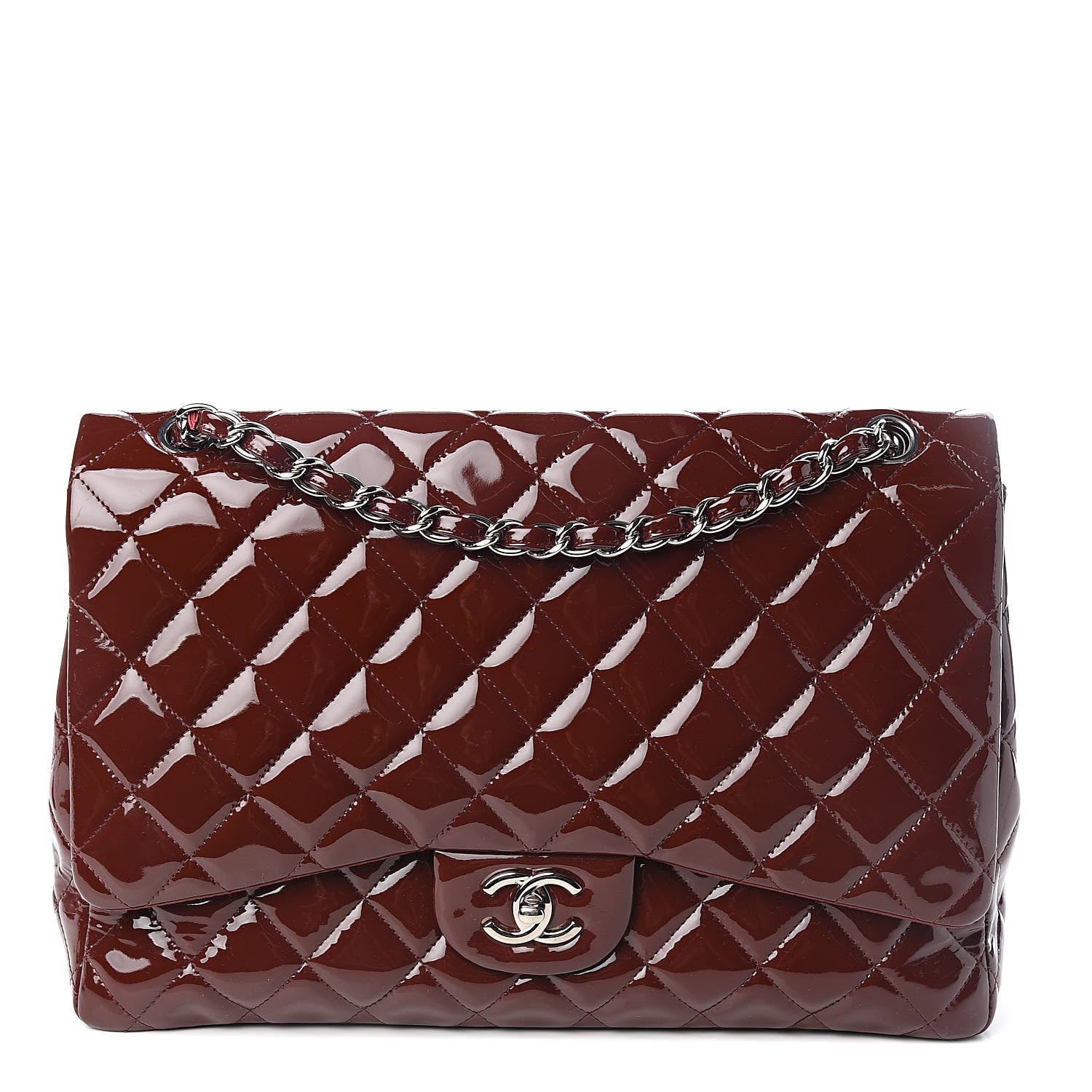 Chanel Patent Quilted Maxi Single Flap Dark Red 1 of 11