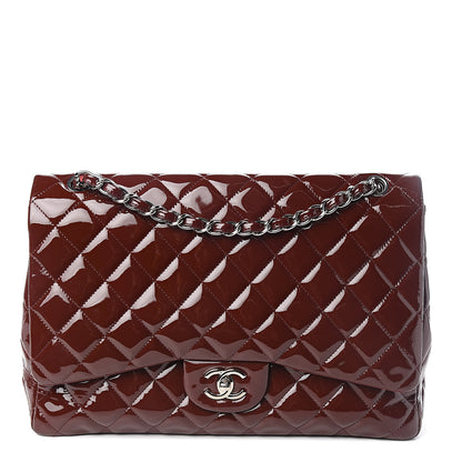 Chanel Patent Quilted Maxi Single Flap Dark Red 1 of 11