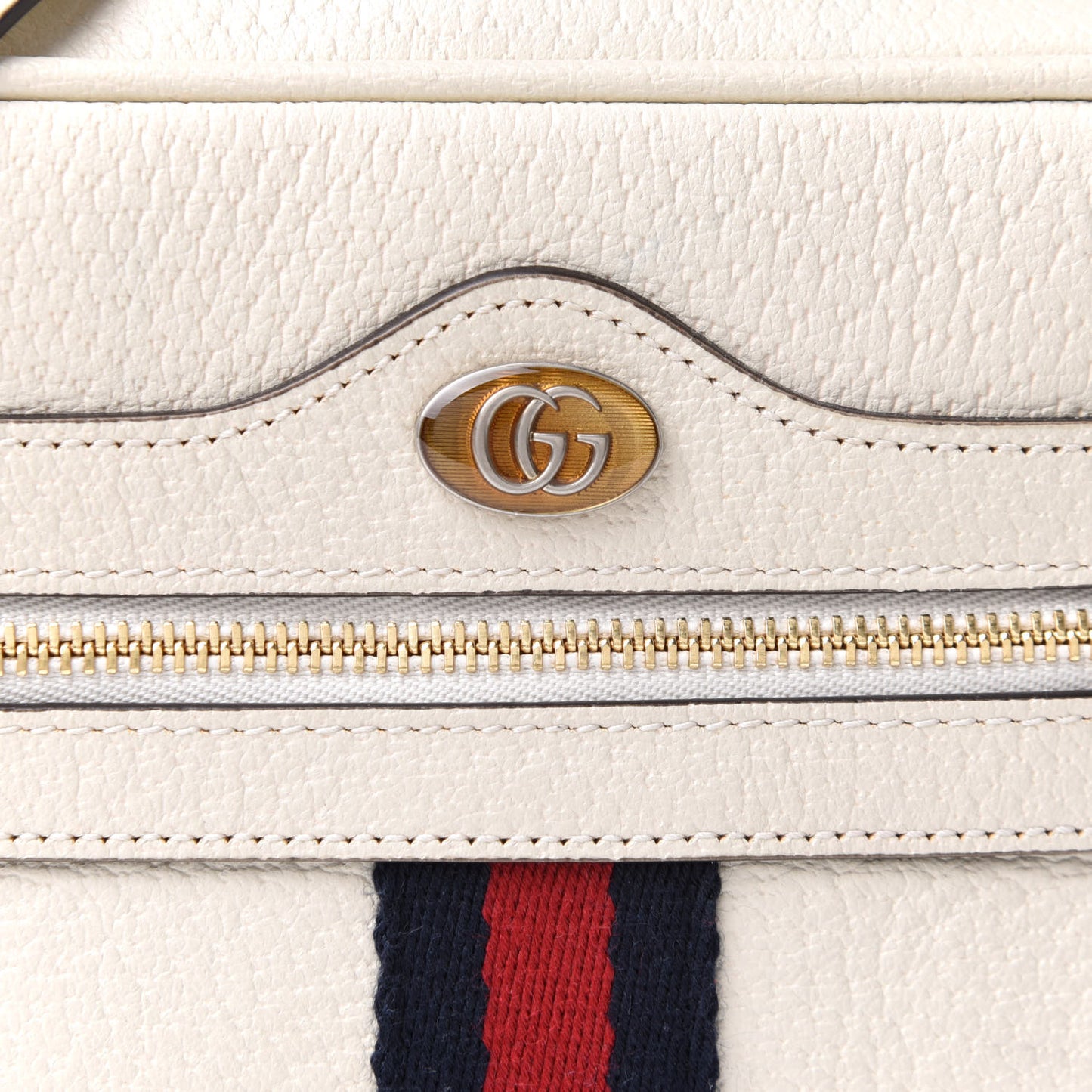 Textured Dollar Calfskin Web Mini Ophidia Shoulder Bag Mystic White