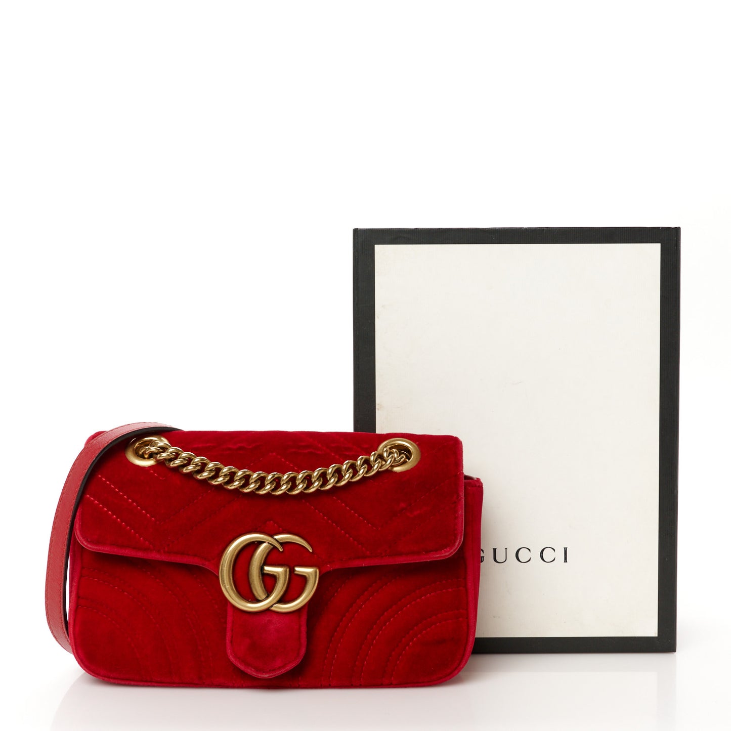 Velvet Matelasse Mini GG Marmont Shoulder Bag Hibiscus Red