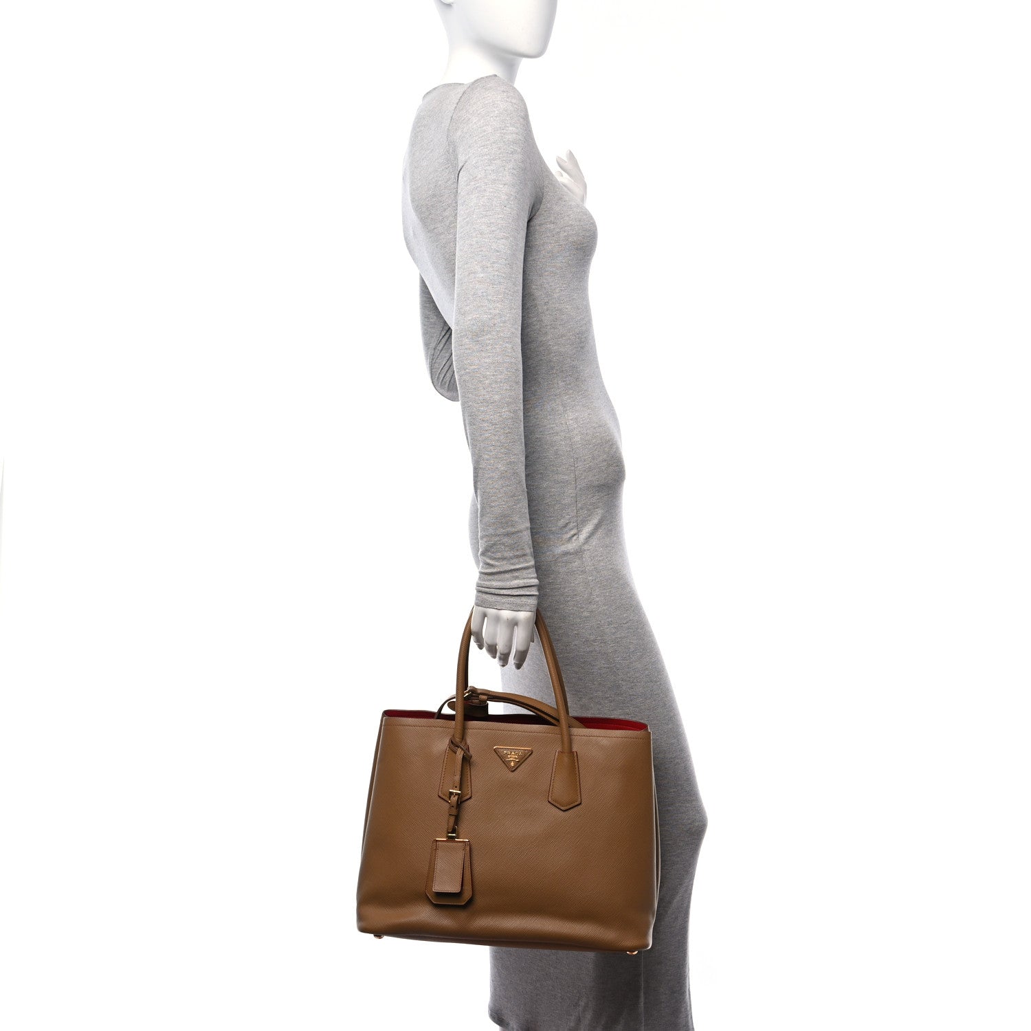 Prada Saffiano Cuir Large Double Bag Caramel Fuoco 2 of 10