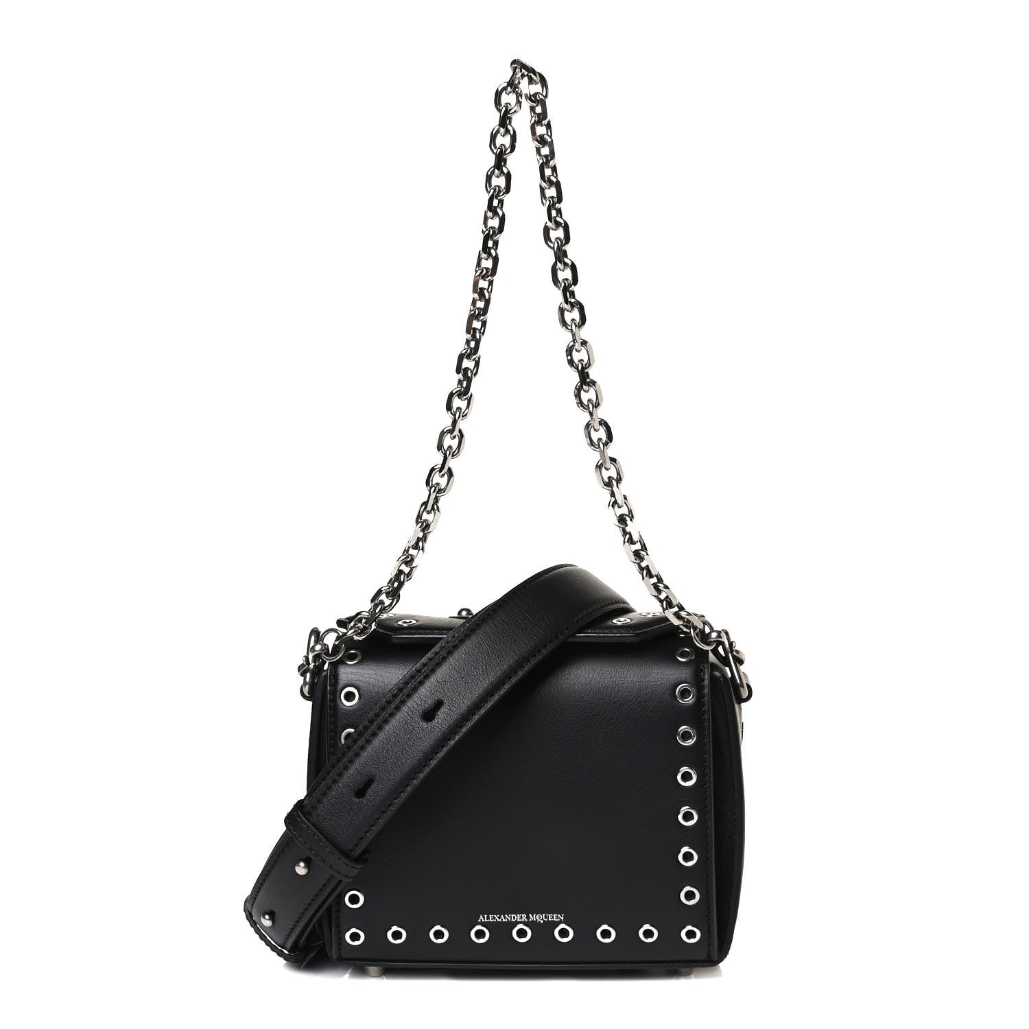 Alexander McQueen Fine Grain Goatskin Perforated Box Shoulder Bag 16 Black 1 of 16