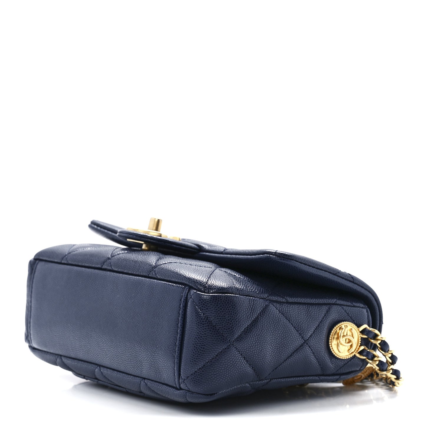 Caviar Quilted Small Twist Your Buttons Flap Blue