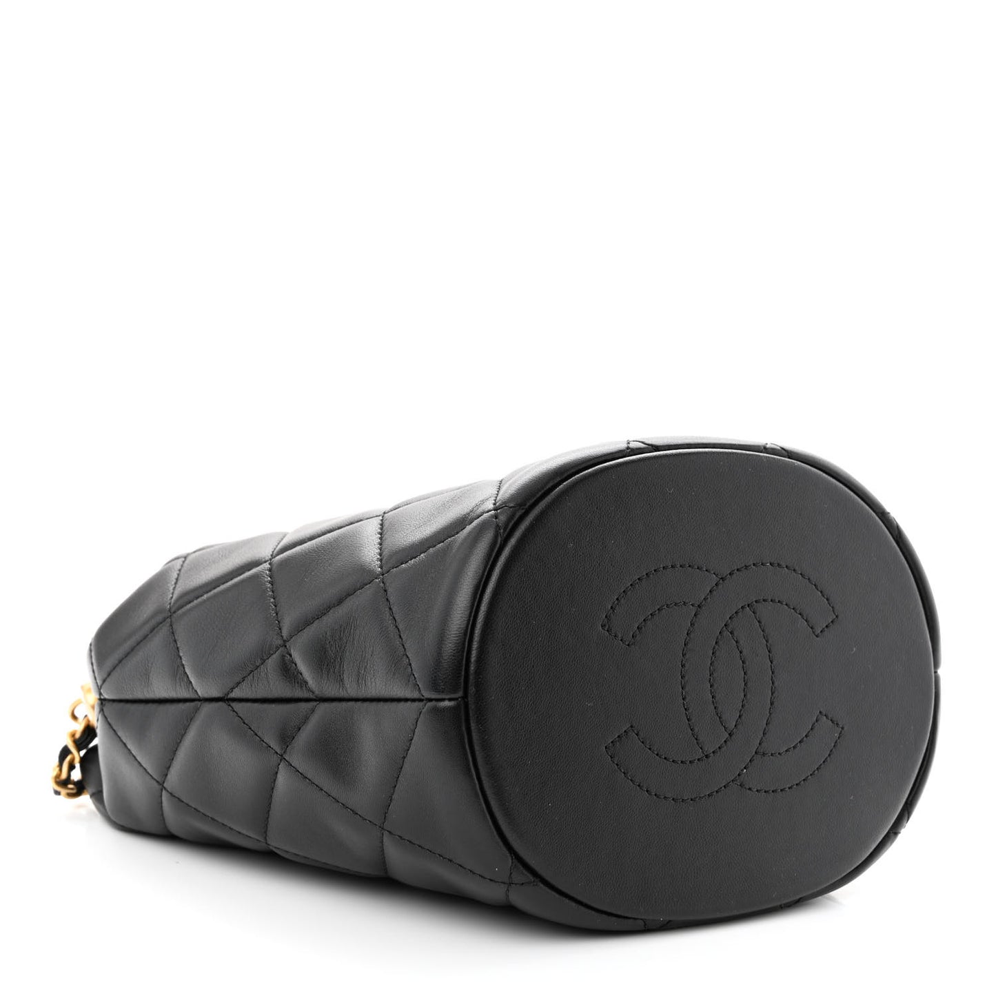 Lambskin Quilted My Perfect Chain Bucket Drawstring Bag Black