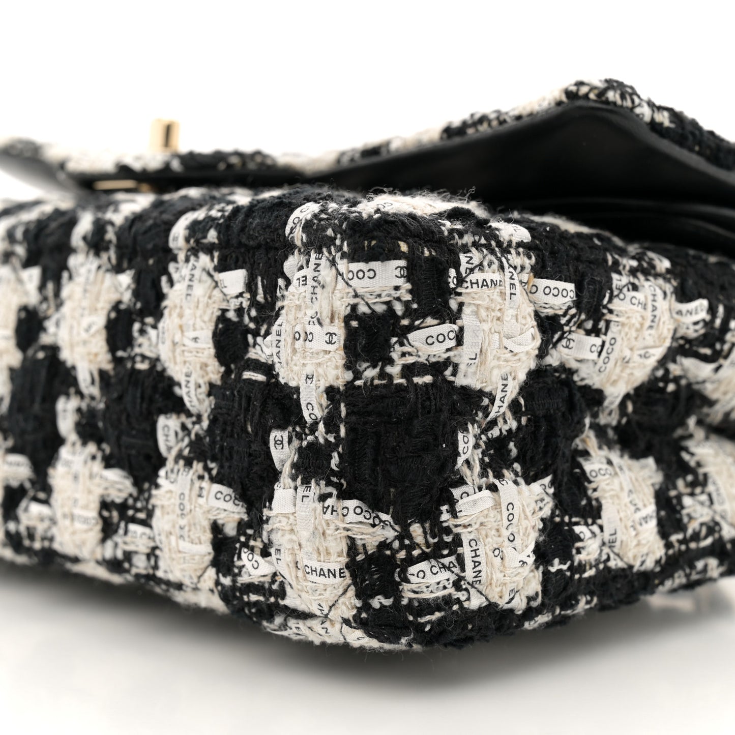 Tweed Quilted Medium Double Flap Black Ecru White