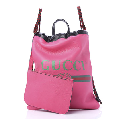 Gucci Grained Calfskin Logo Drawstring Backpack Box Pink Green Black 10 of 10