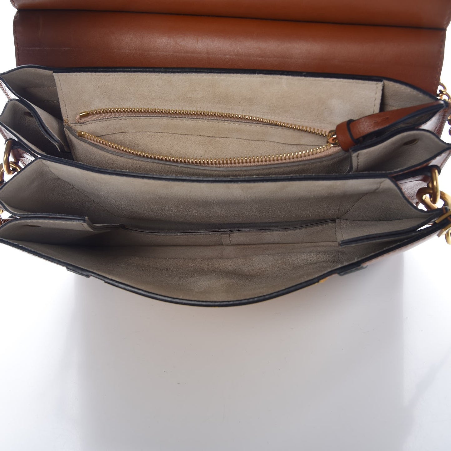 Suede Calfskin Patchwork Medium Faye Shoulder Bag Tobacco