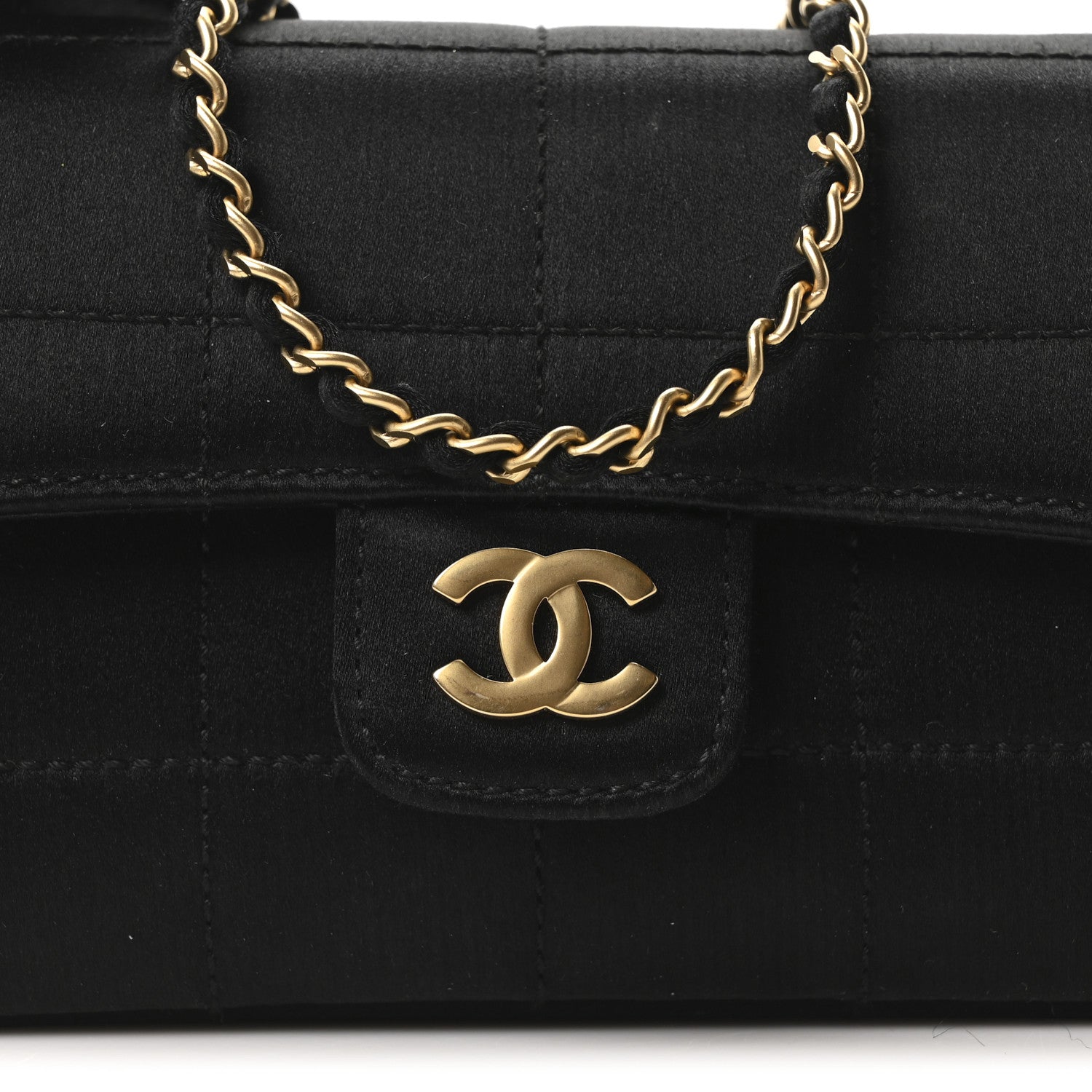 Chanel Satin Chocolate Bar Quilted Camellia Rectangular Mini Flap Black 8 of 11