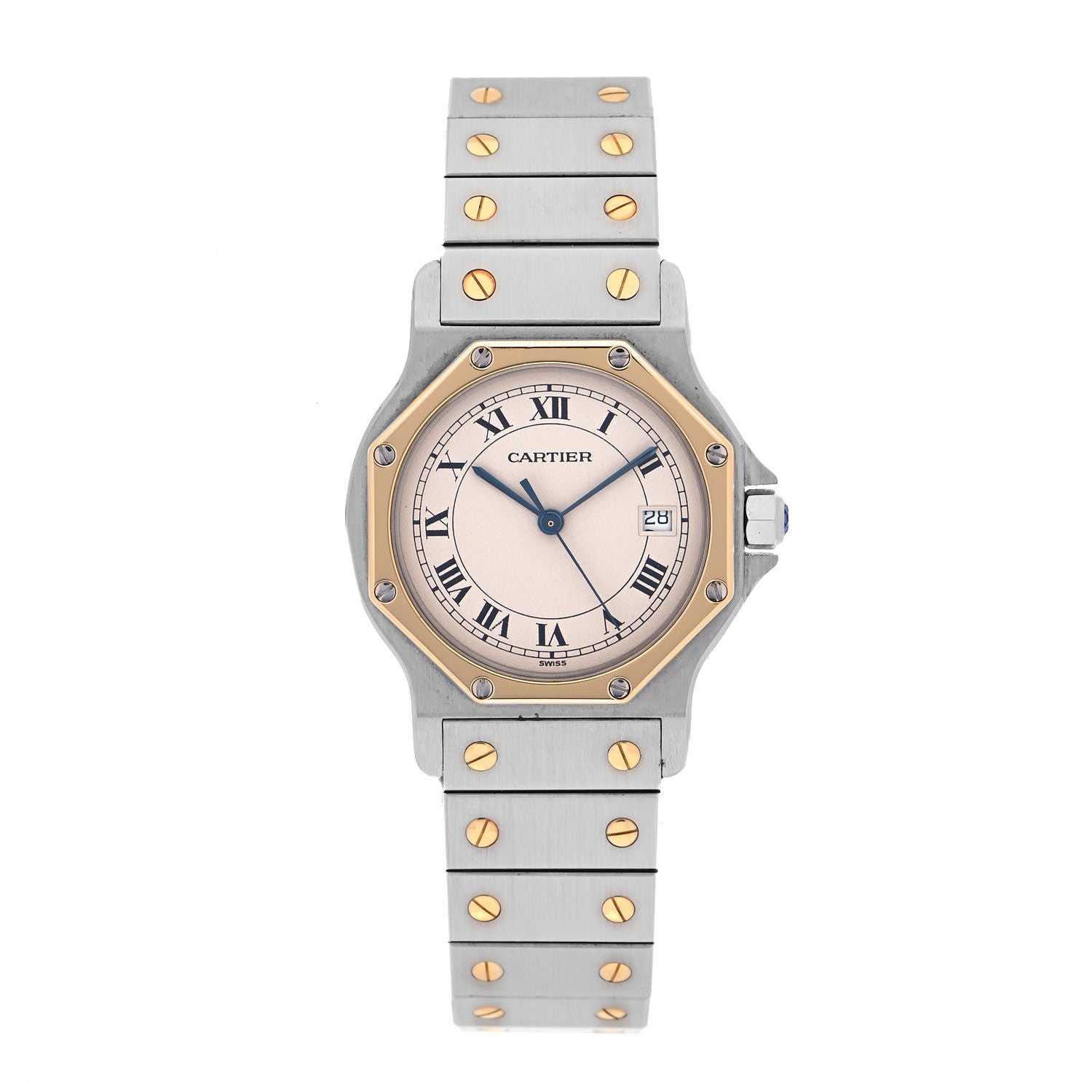 Cartier Stainless Steel 18K Yellow Gold 29mm Santos Octagon Quartz Watch 1 of 4