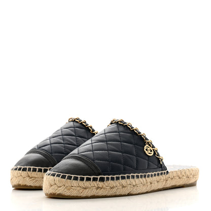 Chanel Lambskin Quilted CC Chain Espadrille Mules 36 Black Navy 3 of 9