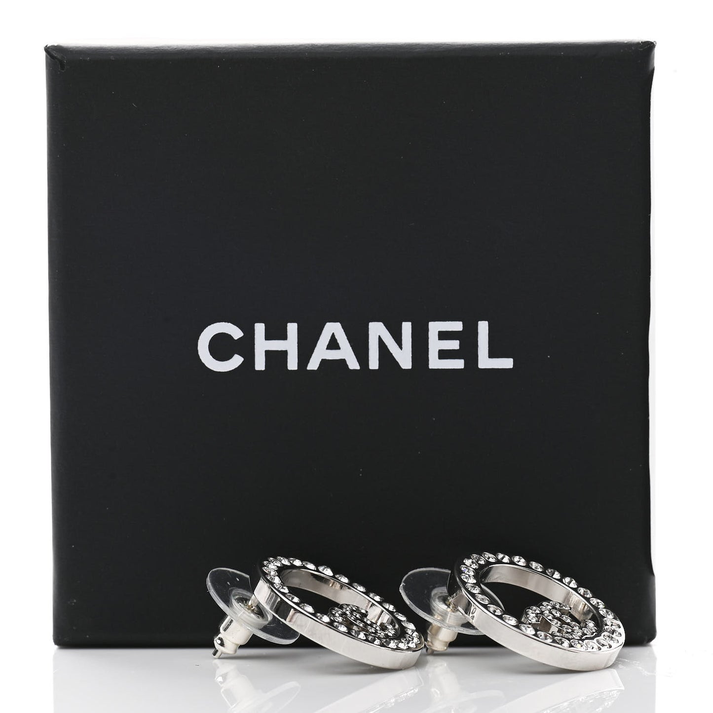 Crystal CC Round Earrings Silver