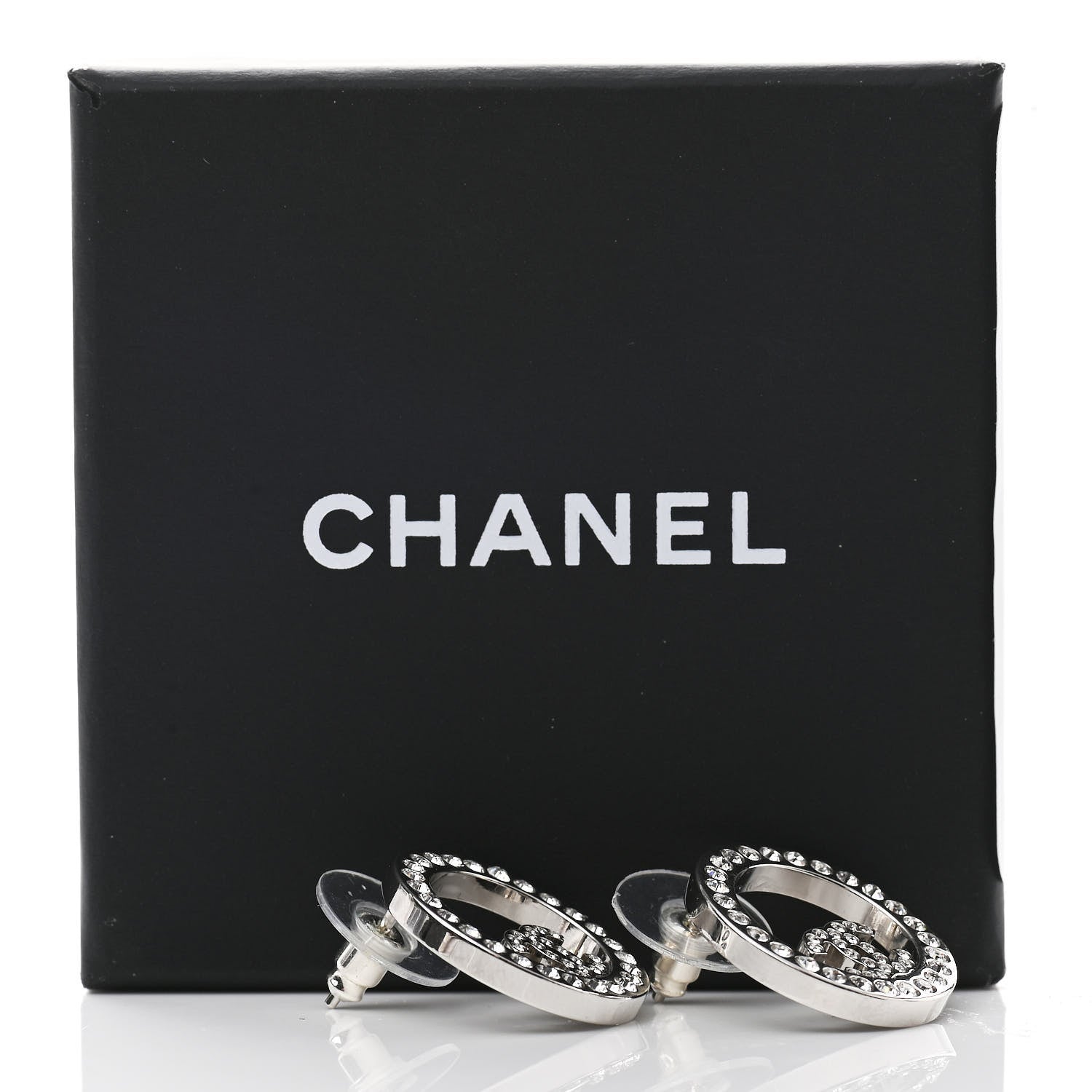 Chanel Crystal CC Round Earrings Silver 6 of 6