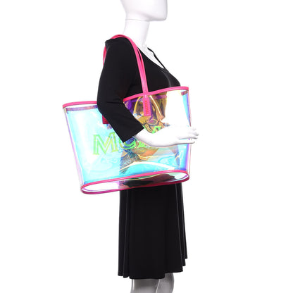 MCM Iridescent PVC Shopper Tote Neon Pink Hologram 2 of 8
