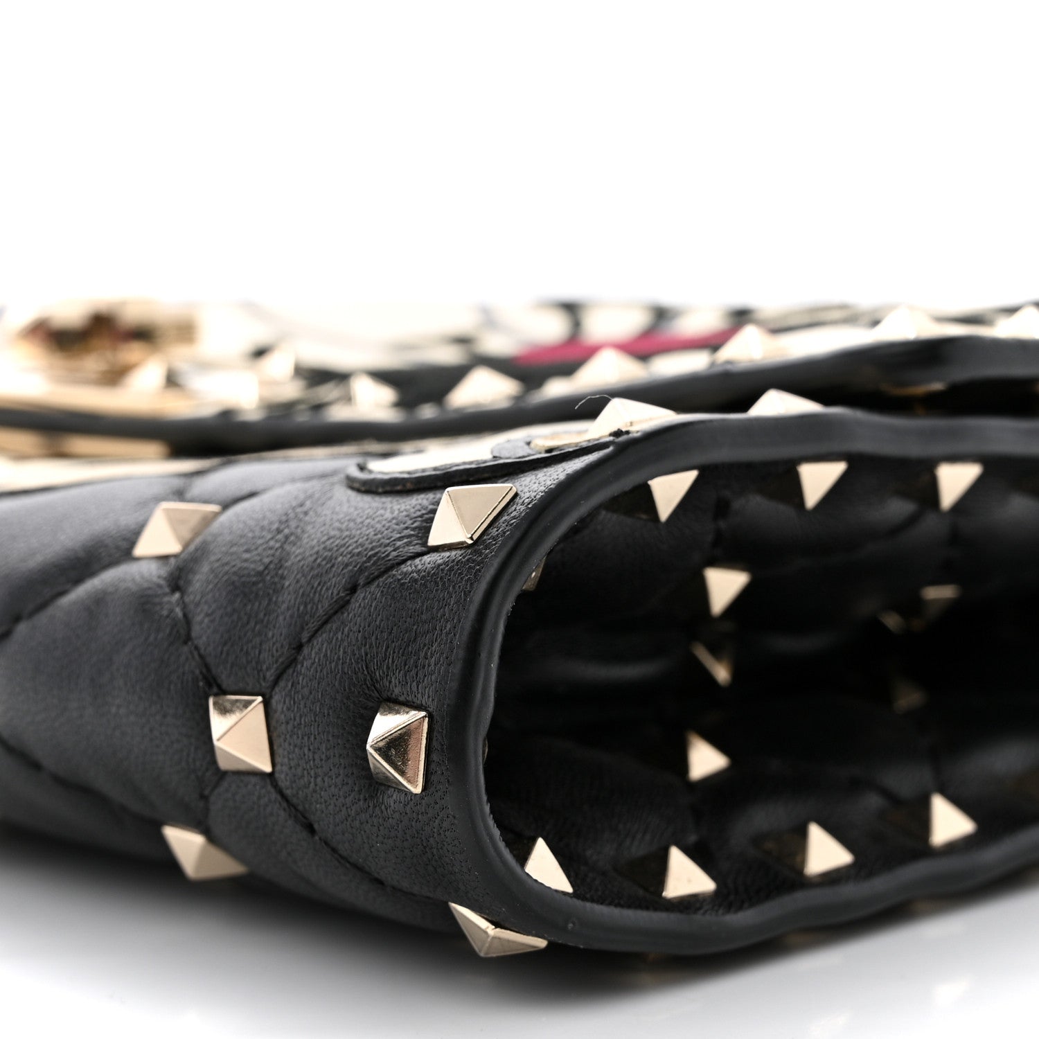 Valentino Garavani Nappa Rockstud Spike Flower Wallet on Chain Black Ivory 9 of 11