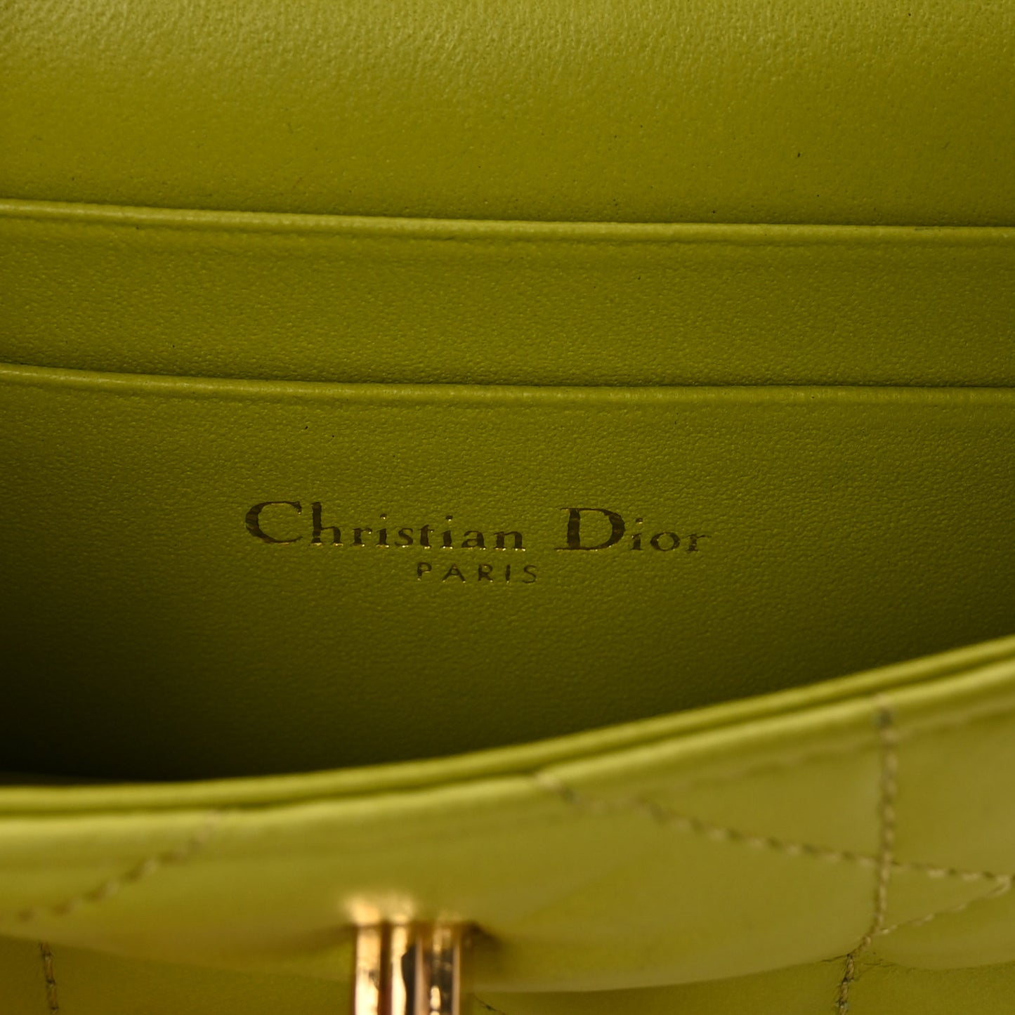 Lambskin Cannage Mini Caro Pouch on Chain Lime