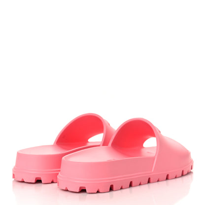 Prada EVA Rubber Triangle Logo Embossed Womens Lug Sole 20mm Slide Sandals 39 Begonia 4 of 9